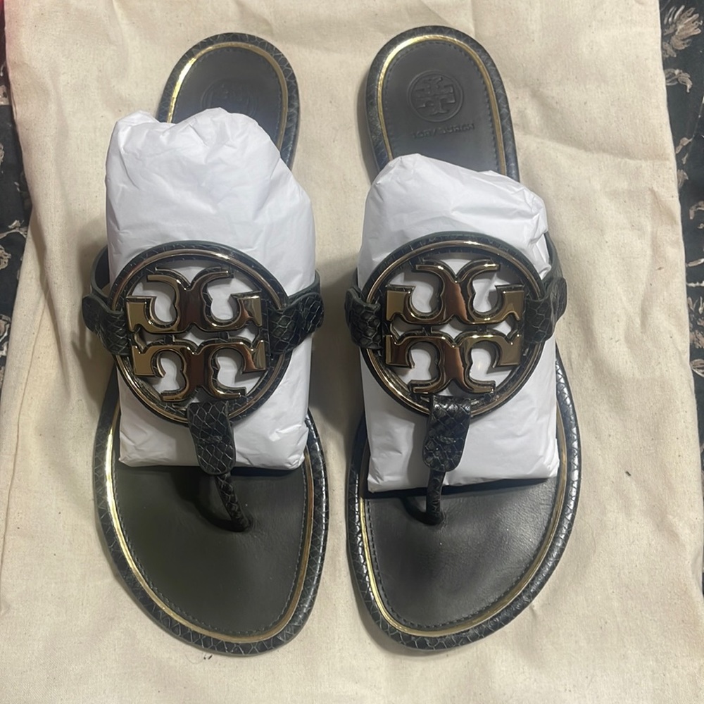 Tory Burch Metal Miller Snake Sandals